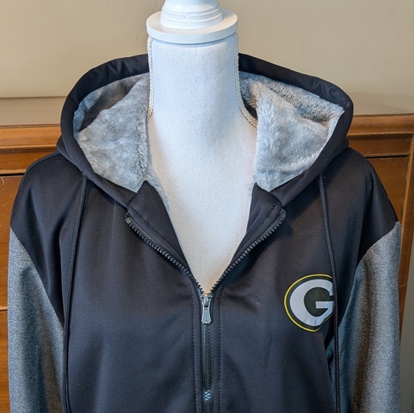 NFL GREEN BAY PACKER Full Zip Logo Sweatshirt Jacket SZ XL Faux Fur - Picture 2 of 15